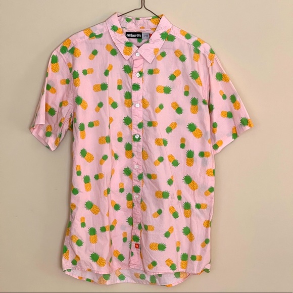 ambsn Men’s Pineapple Print Button Down Shirt - L - Picture 1 of 2
